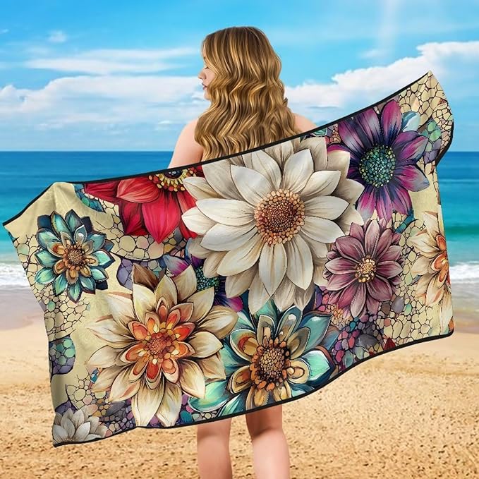 Bulopur Dahlia Floral Car Seat Sweat Protector Soft Sand Free Beach Towel for Yoga Mat Non-Slip Breathable Car Seat Cover Washable Sweat Towel Fits for SUV Sedan Truck