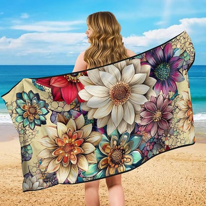 Bulopur Dahlia Floral Car Seat Sweat Protector Soft Sand Free Beach Towel for Yoga Mat Non-Slip Breathable Car Seat Cover Washable Sweat Towel Fits for SUV Sedan Truck