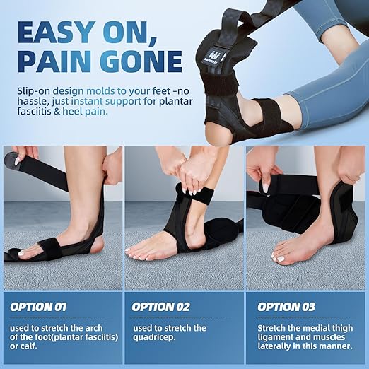 Foot and Calf Stretcher-Stretching Strap For Plantar Fasciitis, Heel Spurs, Foot Drop, Achilles Tendonitis & Hamstring. Yoga Foot & Leg Stretch Strap. (Black)