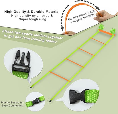 20ft Adjustable Agility Speed Ladder Training Ladder with Carry Bag - Soccer, Speed, Football Fitness Feet Training - Agility Training Equipment for Footwork Drills