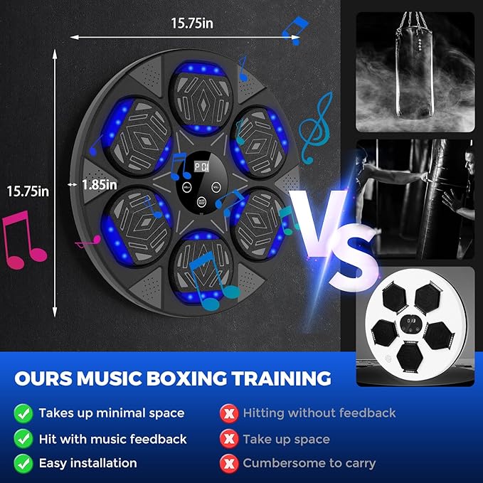 2026 Music Boxing Machine for Adults and Kids, Smart Bluetooth Boxing Training Equipment with Gloves Wall Mounted, Workout Punching Machine for Home,Office and Gym