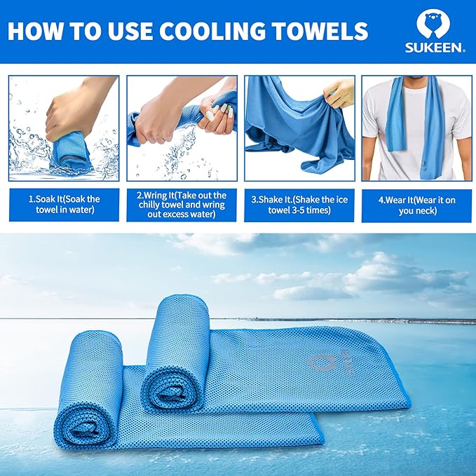 Sukeen Cooling Towels(40"x12") for Neck & Head, Soft Breathable Chilly Towel for Yoga, Golf, Gym, Camping, Running, Workout & More Activities