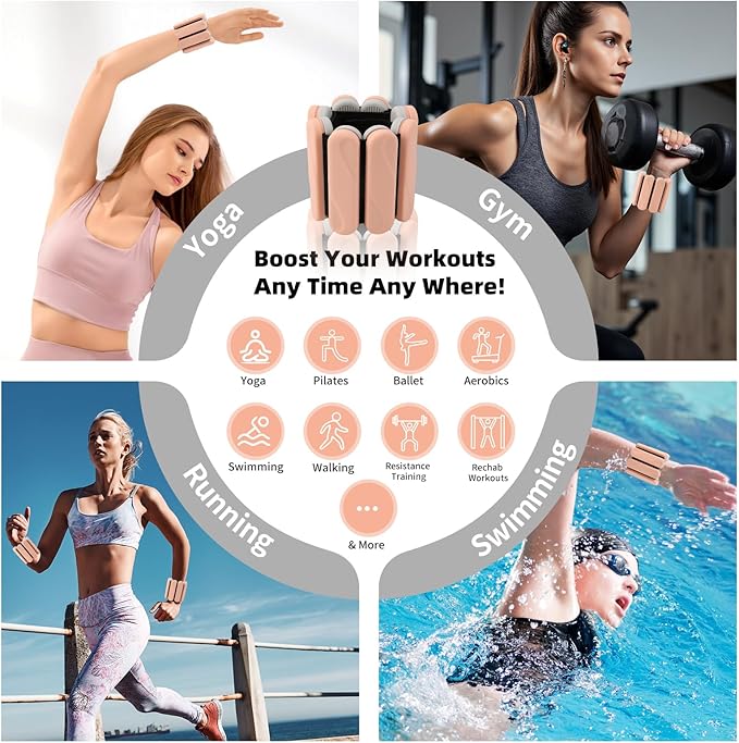 Ankle Weights for Women Men, Silicone Wrist Weights Set of 2 - Wearable Leg Weights/Arm Weights Ideal for for Home Gym Workout, Running, Yoga, Pilates, Barre, Exercise, Strength Training
