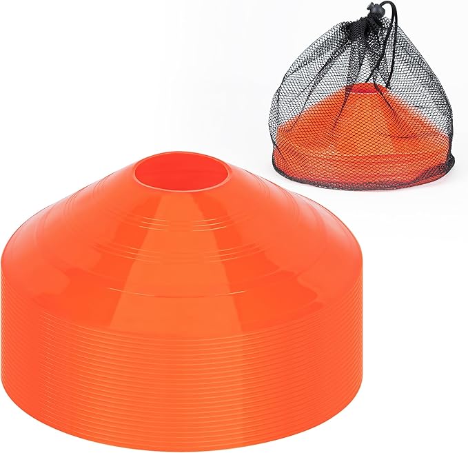 CARTMAN Plastic Training Cones (Set of 12/24 Pack 9" or 12/24 Pack 7" or 12/24 Pack Disc Cone) Agility Soccer Cones, Indoor Outdoor and Festive Events Field Marker Agility Cones