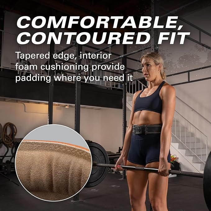 Harbinger Padded Leather Contoured Weightlifting Belt - 4" or 6” Width - Interior Suede Lining & Foam Cushioning - Heavy-Duty Dual Prong Steel Roller Buckle - for Lifting Support