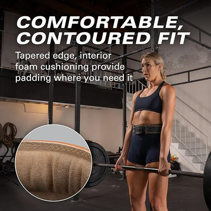Harbinger Padded Leather Contoured Weightlifting Belt - 4" or 6” Width - Interior Suede Lining & Foam Cushioning - Heavy-Duty Dual Prong Steel Roller Buckle - for Lifting Support
