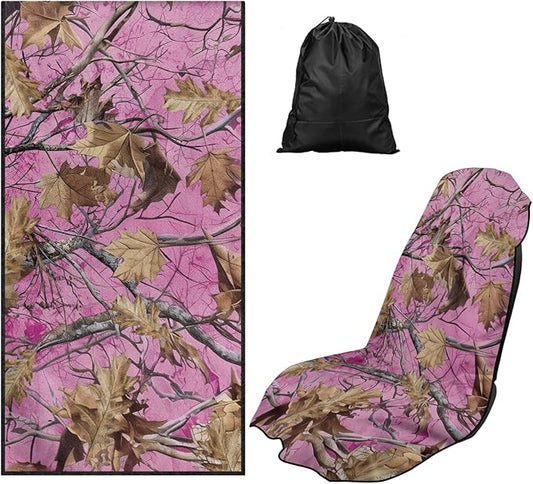 Bulopur Car Seat Towel Cover Waterproof Pink Hunting Camo Sweat Towel Car Seat Cover Anti-Slip Bucket Seat Protector for Swimming Pool Camping Beach Yoga Towels Mat