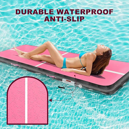 Inflatable Gymnastics Mat 10ft/13ft/16ft/20ft/ Air Tumbling Track Mats 4/8 inches Thick for Home Use/Training/Cheerleading/Yoga/Water with Pump