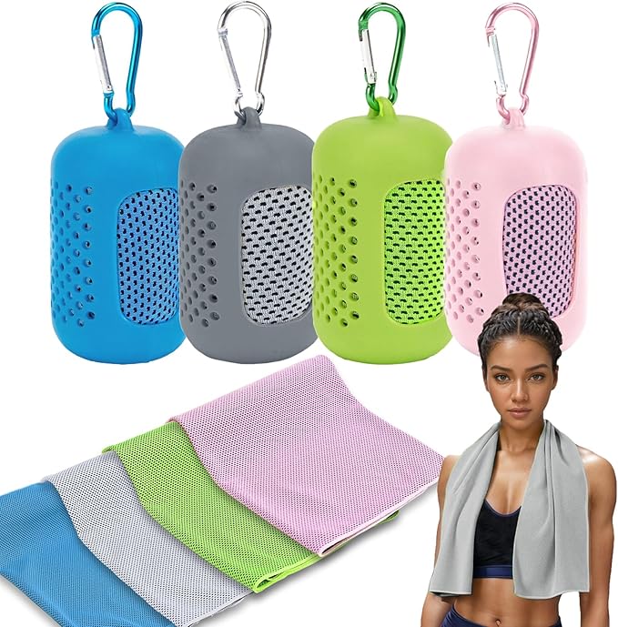 4 Pack Cooling Towels (40"x12"), Microfiber Chilly Towels Soft Breathable Gym Ice Towel for Workout, Yoga, Sport, Silicone Set Travel Sweat Towels Fast Drying Lightweight Cooling Neck Wraps