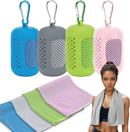 4 Pack Cooling Towels (40"x12"), Microfiber Chilly Towels Soft Breathable Gym Ice Towel for Workout, Yoga, Sport, Silicone Set Travel Sweat Towels Fast Drying Lightweight Cooling Neck Wraps