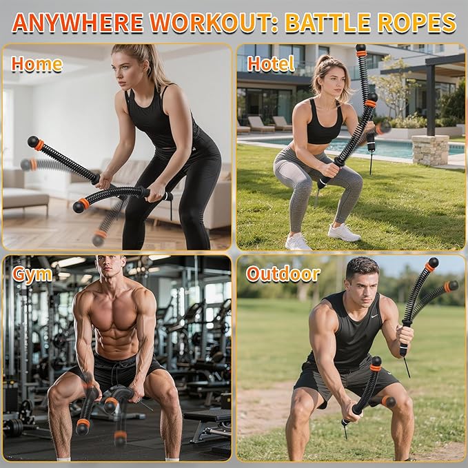 Ropeless Battle Ropes Adjustable Weight, Portable Cordless Battle Ropes for Home Gym with Storage Bag, High Calorie Burn for Men & Women, Fitness Equipment for HIIT & Low-Impact Aerobic Training