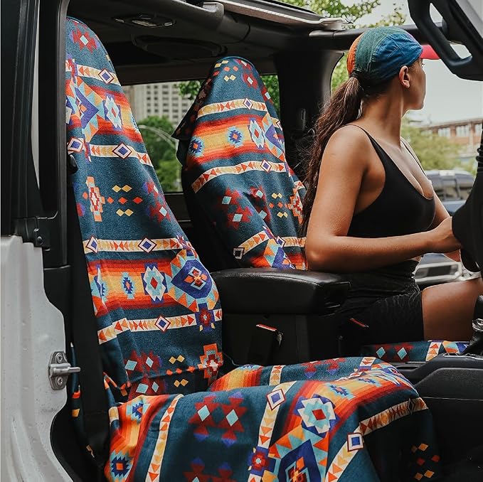 Sprints Athletic Running Towel, Full-Sized, Car Seat Cover - Performance Microfiber (Aztec Artisans & Chocolate Currency)