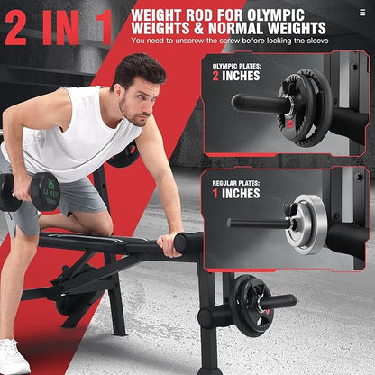 OPPSDECOR 900 LBS Weight Bench Set with Squat Rack, Adjustable Bench Press Set with Leg Extension and Leg Curl, Foldable Flat/Incline/Decline Workout Bench for Home Gym