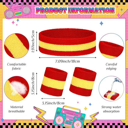 3 Pack Neon Sweatbands Set 80s Wristband and Headband Color War Accessories Sports Sweatbands for Summer Ball Party