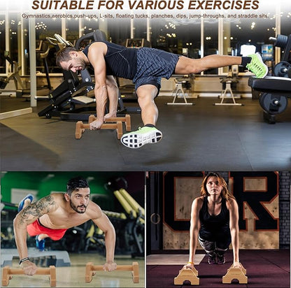 EVERYMATE Wood Push Up Bars Parallettes Bars with Rubber Feet, Anti-slip Handstand Bars for Calisthenics, Equipment for Home, Push Up Handles for Floor, Handstand Push Up Handles, Support 600 LB
