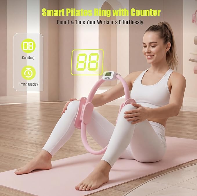 Pilates Kit with Rep Counter Ring for Home Workouts, Includes Pilates Ball, Resistance Bands & Grip Socks, Full Body Workout Set for Women, Beginner-Friendly