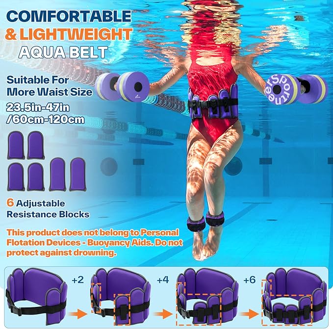 Sportneer Aquatic Exercise Equipment Water Aerobics Combo Set Includes High Density Water Weights Dumbbell Aqua Belt Water Ankle Weights for Pool Exercise Aquatic Therapy Pool Fitness Water Exercise