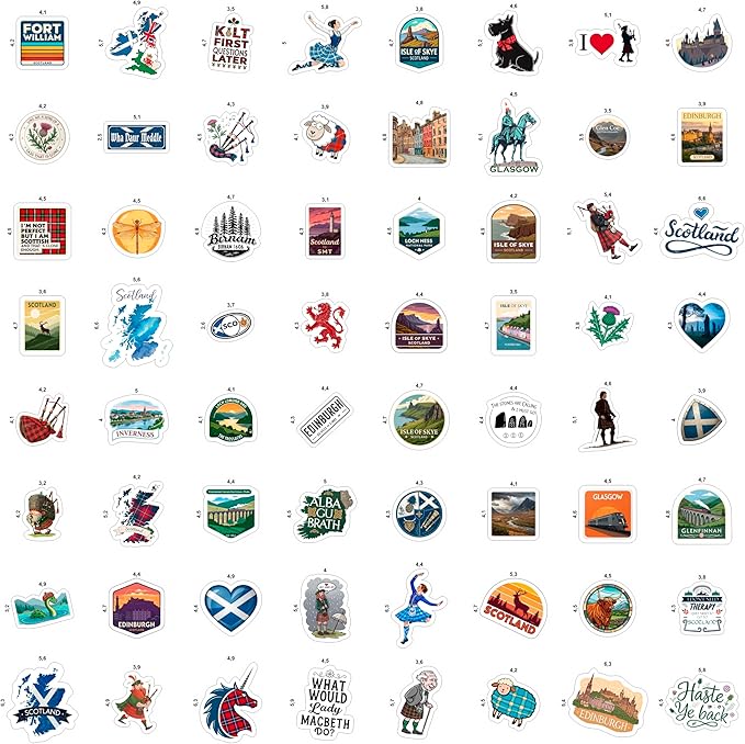 100Pcs Scotland Stickers for Luggage, for Water Bottle, Scottish Stickers - Scotland Party Supplies - Scottish Gifts - Gift for Women & Men