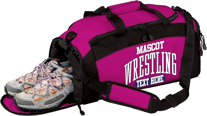 Personalized Wrestling Duffel Bag with Shoe Compartment – Custom Name Wrestling Gear Bag – Athlete Gym Bag for Boys & Girls – Team Travel Sports Duffel with Separate Shoe Pocket
