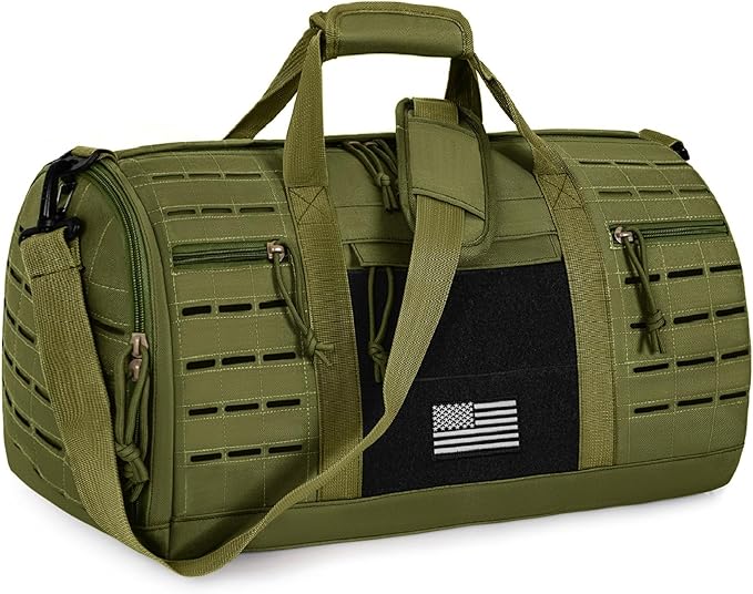 GMAK Military Tactical Duffle Bag for Men, 40L Sports Gym Bag with Shoe Compartment, Carry on Bag Travel Duffle Bag for Weekender Overnight Gym Workout Training Basketball Football, Green