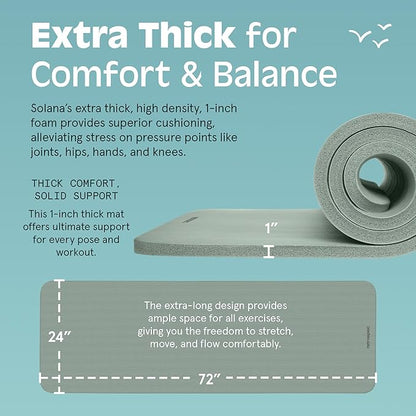 Retrospec Solana Yoga Mat 1" Thick w/Nylon Strap for Men & Women - Non Slip Exercise Mat for Home Yoga, Pilates, Stretching, Floor & Fitness Workouts