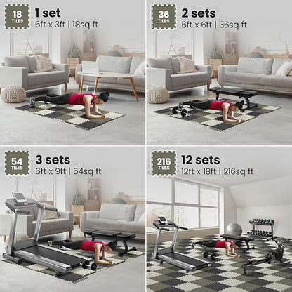 bemaxx Gym Mats Set - 18 pcs EVA Interlocking Foam Floor Tiles (12.6"x12.6"x0.4") 18sqft Protective Gym Flooring Sports Home Workout Exercise Mats Puzzle Garage Fitness Play-Room Pool Treadmill Bike