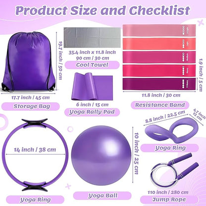 Pilates Equipment Set for Women - 12PCS Pilates Starter Accessories Kit with 10'' Ball, Magic Circle, Yoga Ring, Resistance Bands, Stretching Strap for Home Workout Exercise Beginner Essentials