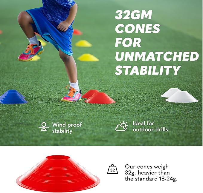 GSi Sports Training Cones for Agility Drills – Soccer & Basketball Multi-Sport Field Markers, Durable Flexible Cones in Multiple Shapes & Packs (20–80 Pack)