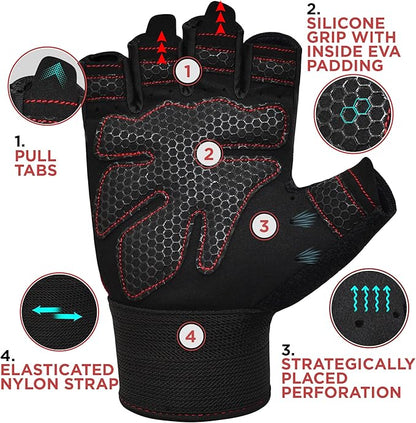 RDX Weight Lifting Gloves Gym Fitness Workout, Anti Slip Padded Full Palm Protection, Ultra Ventilated, Bodybuilding Strength Training HIIT WOD Exercise, Half Finger Men Women Cycling Rowing Climbing