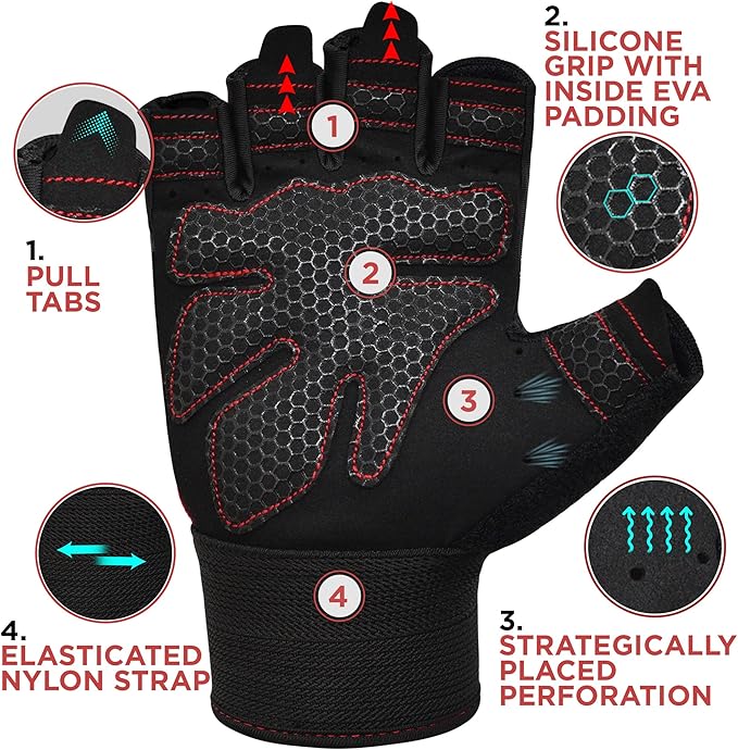 RDX Weight Lifting Gloves Gym Fitness Workout, Anti Slip Padded Full Palm Protection, Ultra Ventilated, Bodybuilding Strength Training HIIT WOD Exercise, Half Finger Men Women Cycling Rowing Climbing