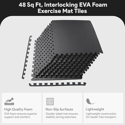 BalanceFrom Puzzle Exercise Mat 1/2" Thick, EVA Interlocking Foam Floor Tiles for Home Gym, Mat for Home Workout Equipment, Floor Padding for Kids, Multiple Sizes and Colors