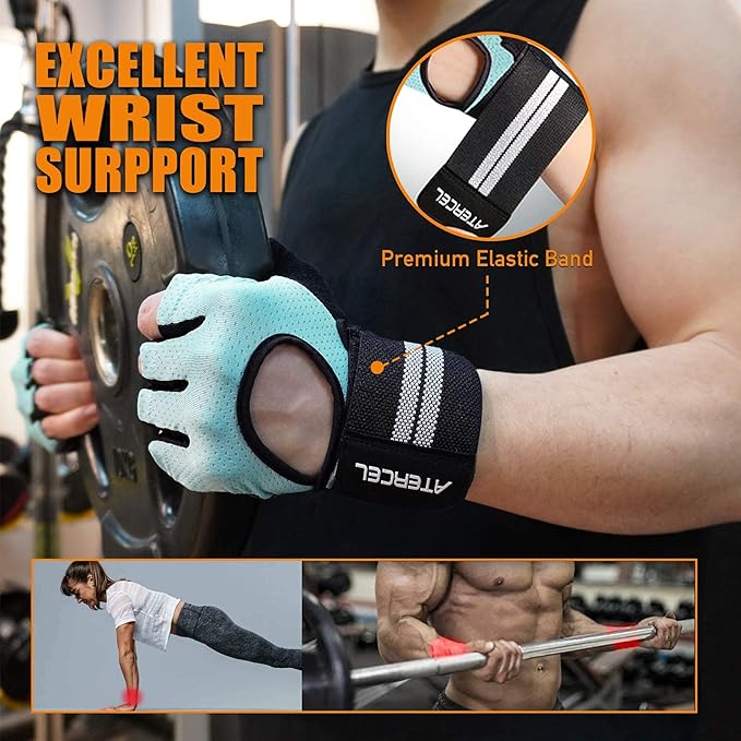 ATERCEL Weight Lifting Gloves Breathable Workout Gloves with Wrist Support for Gym, Exercise, Pull ups, Super Lightweight for Mens and Women, Full Palm Protection