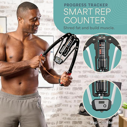 Lifepro Shredforce Hydraulic Power Chest Expander and Arm Twister Trainer Exerciser - Adjustable 22-440lb Resistance, Smart Rep Counter - Home Gym Workout Equipment for Upper Body Strength Training