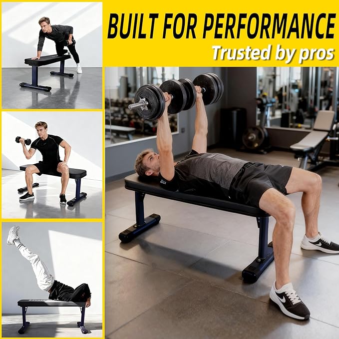 Flat Weight Bench, 2.4 Inch Thick Pad Workout Bench 660 LBS Bench Press Exercise Equipment for Home Gym Strength Weight Training