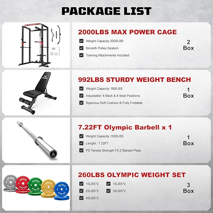 S11 Power Cage, 2000LB Multi-Function Power Rack with LAT Pulldown, Squat Rack with Adjustable Pulley System and Training Attachments, Weight Rack for Home Gym