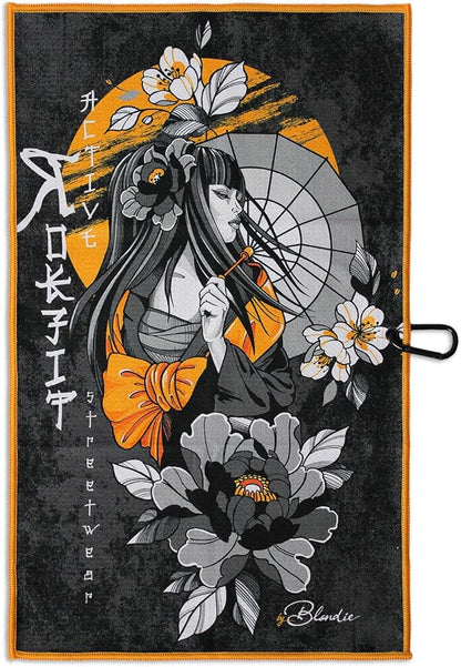 RokFit Gym & Golf Towel – Multi-Use, Quick-Dry, Durable Utility Towel with Bold Graphic and Carabiner Clip (RokFit X Blondie)