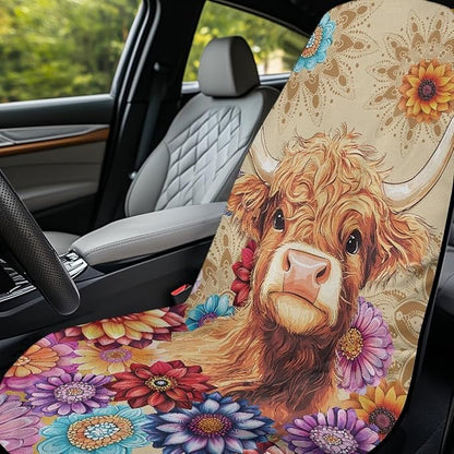 Bulopur Highland Cow Waterproof Sweat Towel Seat Cover Post-Work Running Athletic Beach Towel Machine Washable Lightweight Breathable Hippie Floral Car Interior Accessories
