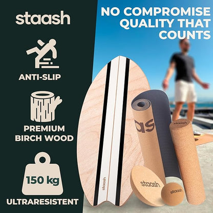 STAASH® Balance Board – Starter (Board + Roller) or Full Kit (w/Mat, Ball & Disc) – Core Balance Trainer for Fitness, Rehab, Surf – Free Coaching Videos