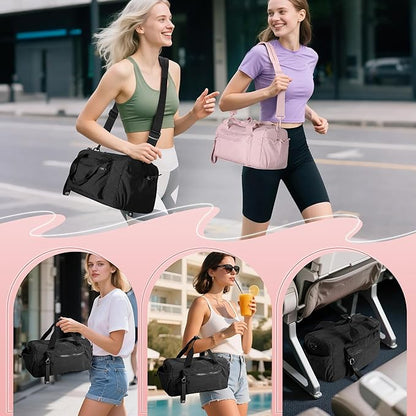 Small Gym Bag for Women, Mini Duffle Bag with Wet Compartment, 12L Travel Carry on Weekender Bag for Sports, Workout and Fitness, Black