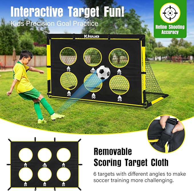 Kids Soccer Goal for Backyard Set - 2 of 6x4 ft Soccer Goals Training Equipment, Soccer Net for Kids Age 3-5 6-8 8-10 10-12, Ball, Targets for Toddler Kid Youth Soccer Games Sports Outdoor Play