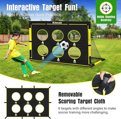Kids Soccer Goal for Backyard Set - 2 of 6x4 ft Soccer Goals Training Equipment, Soccer Net for Kids Age 3-5 6-8 8-10 10-12, Ball, Targets for Toddler Kid Youth Soccer Games Sports Outdoor Play