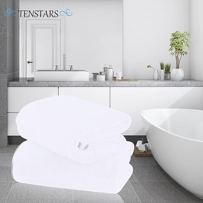 TENSTARS Silk Hemming Bath Towels for Bathroom Clearance - 27 x 55 inches - Light Thin Quick Drying - Soft Microfiber Absorbent Towel for Bath Fitness, Sports, Yoga, Travel, Gym - 2 Pack, White