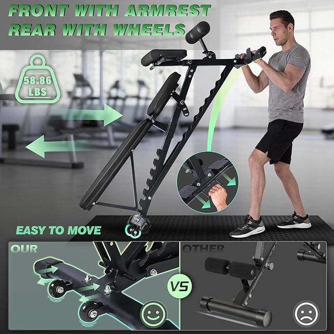Adjustable Weight Bench with Roman Chair, Utility Workout Bench for home gym 1000 LBS MAX Incline/Decline/Sit Up Bench Press Exercise Equipment 75°to -20°FID Strength Training