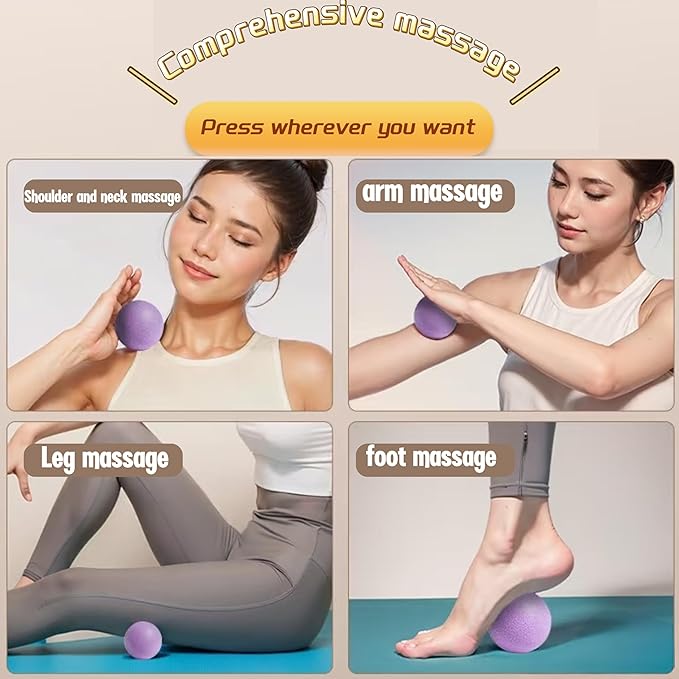 2.4 Inch Purple Massage Ball Set – Handheld Deep Tissue Muscle Relief for Neck, Shoulder, Back, Foot & Joint Pain – Portable Self Myofascial Release Tool