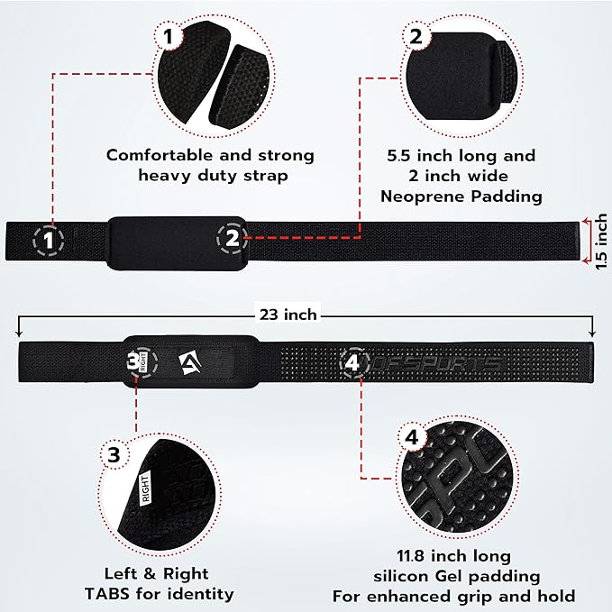 AQF Lifting Wrist Straps for Weightlifting, Powerlifting & Deadlifts – 23” Neoprene Padded Cotton Straps for Strength Training & Gym Workouts - Maximum Grip Support for Men & Women