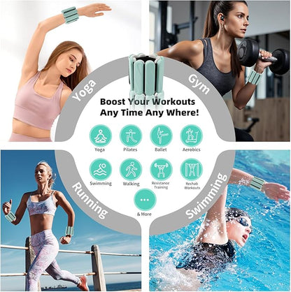 Ankle Weights for Women Men, Silicone Wrist Weights Set of 2 - Wearable Leg Weights/Arm Weights Ideal for for Home Gym Workout, Running, Yoga, Pilates, Barre, Exercise, Strength Training