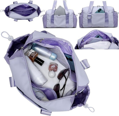 Everyday Mini Gym Bag for Women 2.0 Small Tote with Zipper Compartment Waterproof Travel Duffle Cute Handbag Workout Carry On with Removeable Shoulder Strap & Coin Wallet Easy to Clean-Lavender