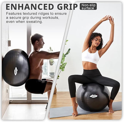 Yoga Exercise Ball for Fitness & Balance, Anti-Burst Stability Chair, Birthing for Pregnancy, Non-Toxic PVC Gym With Foot Pump for Pilates