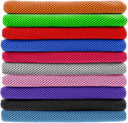 Peicees 10 Pack Microfiber Cooling Towels for Neck Sports Gym Workout Cooling Towel, 40x12 Inches Fast Drying Super Absorbent Compact Lightweight for Climbing Camping Travel Beach