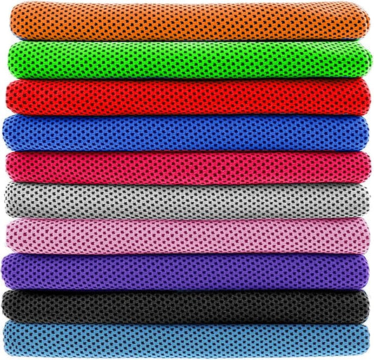 Peicees 10 Pack Microfiber Cooling Towels for Neck Sports Gym Workout Cooling Towel, 40x12 Inches Fast Drying Super Absorbent Compact Lightweight for Climbing Camping Travel Beach